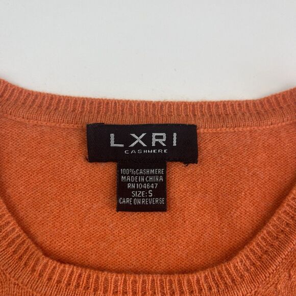 LXRI Cashmere Pullover Sweater S Orange Lightweight Layering Quiet Luxury Basic - Picture 3 of 8